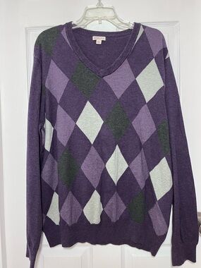 Merona Plus Purple Argyle V-Neck Sweater  in Purples, White, and Gray